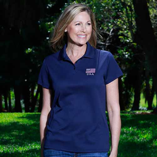 Ladies 3 Button Patriotic Polo Shirt Navy - The Flag Shirt