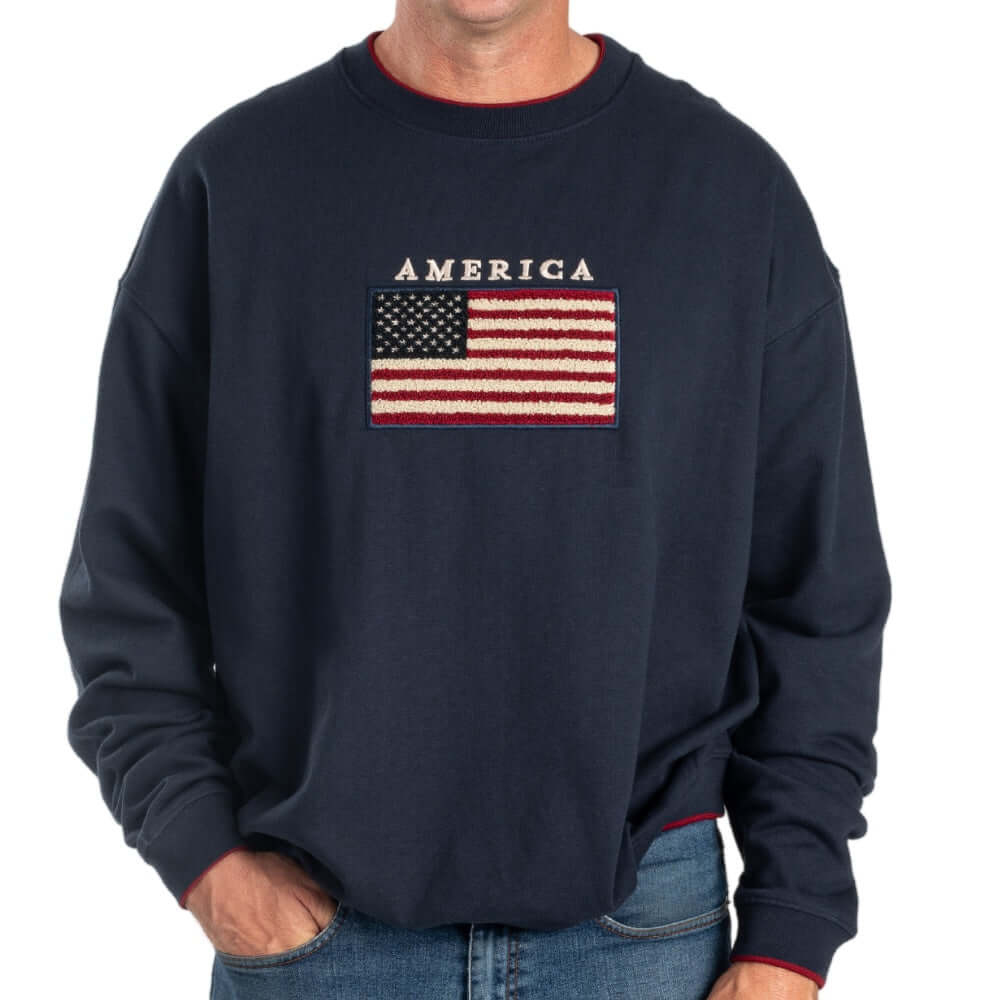 Men's American Flag Embroidered Crewneck Sweatshirt - The Flag Shirt