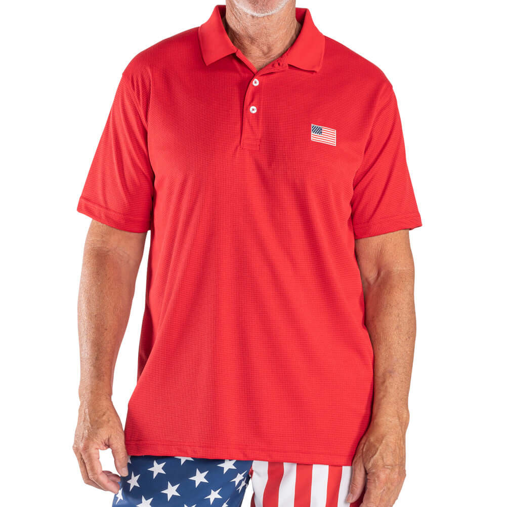Men's US Flag Performance Grid Polo - The Flag Shirt