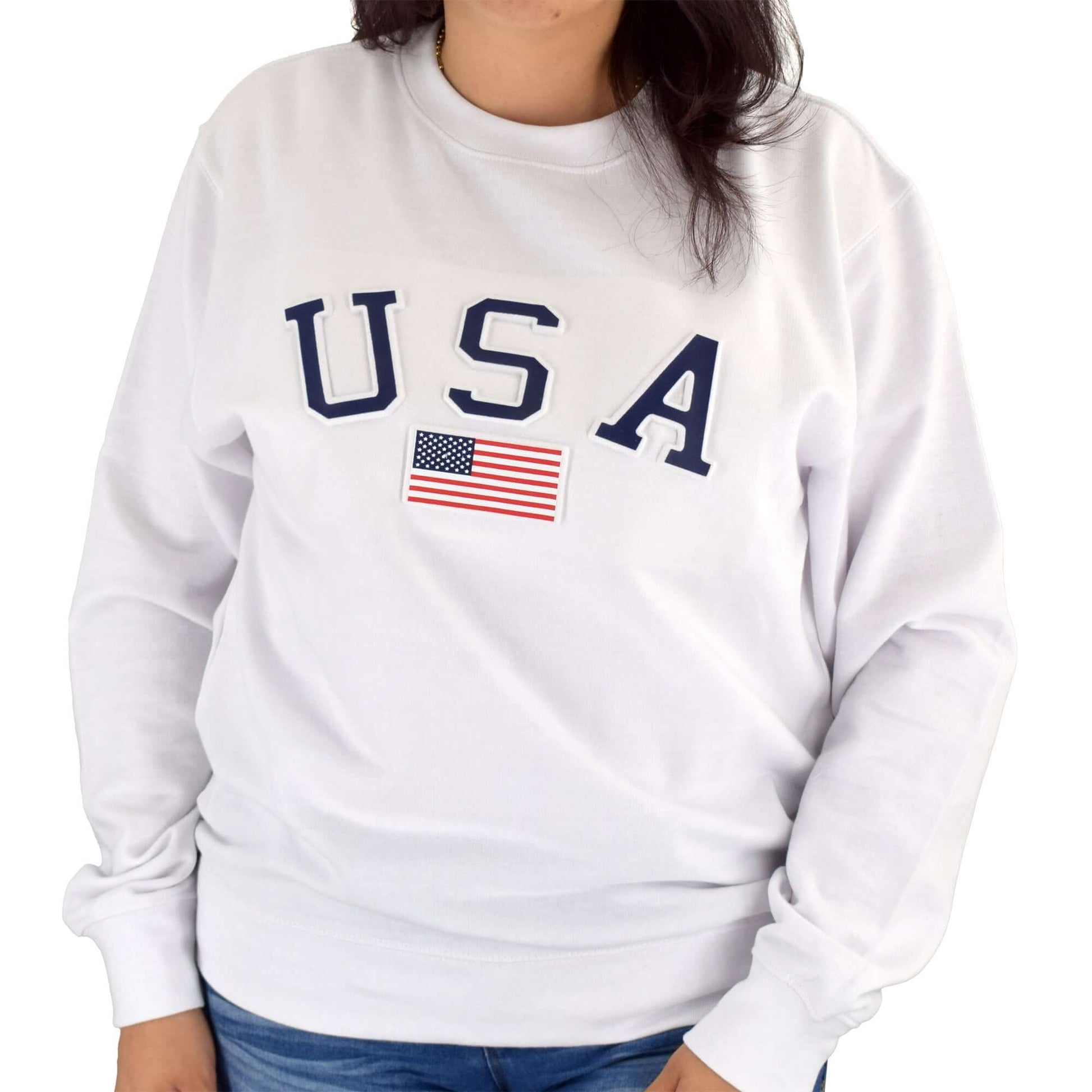 womens usa crewneck fleece sweatshirt - the flag shirt