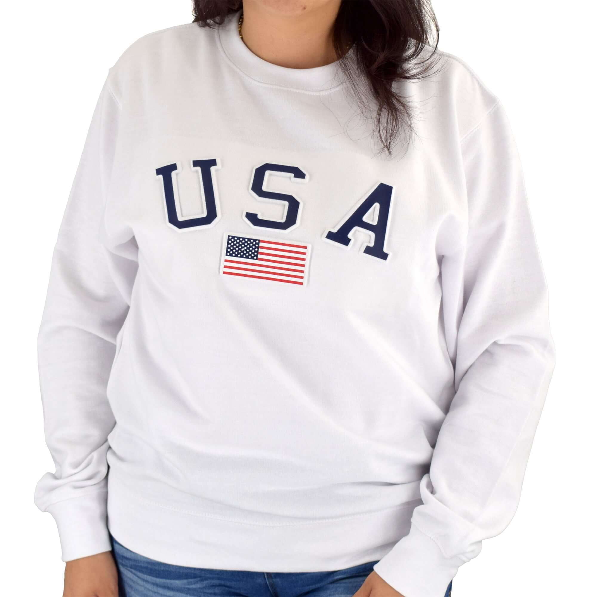 womens usa crewneck fleece sweatshirt - the flag shirt
