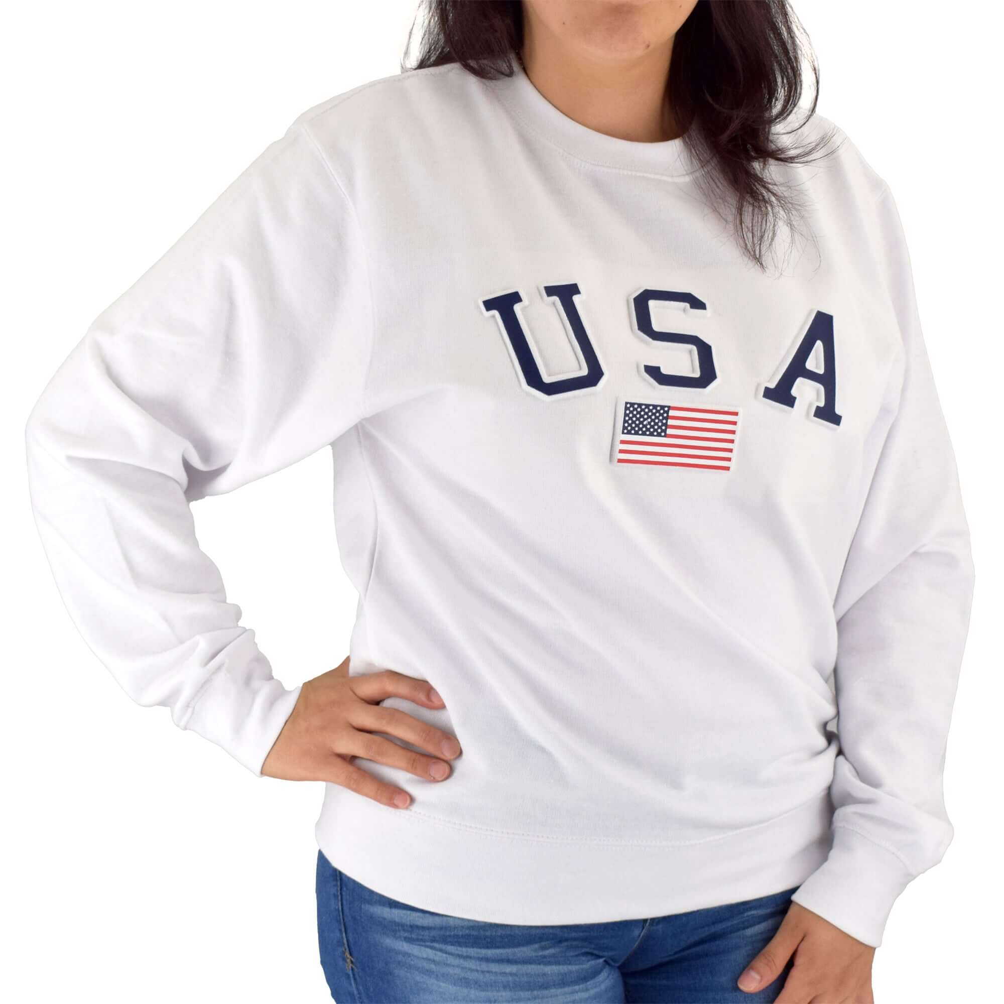 Women's Embossed USA Crewneck Fleece Sweatshirt